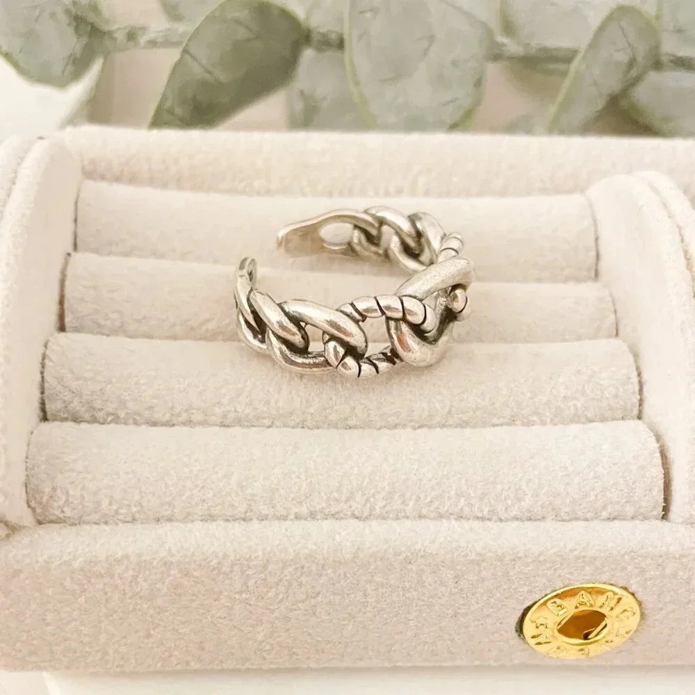 925 Sterling Silver Chain Link Ring Minimalist Link Ring Chunky Ring - Picture 6 of 10